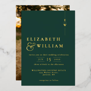 Invitation En Aluminium Mariage photo monogramme vert émeraude et or