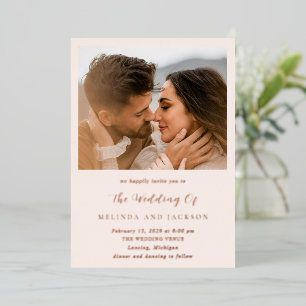 Invitation En Aluminium Mariage Photo Neutre Moderne Terreux