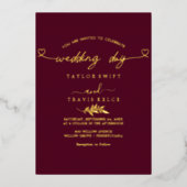 Invitation En Aluminium Mariage photo noir de script Gold moderne (Recto)