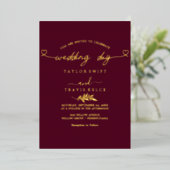 Invitation En Aluminium Mariage photo noir de script Gold moderne (Debout devant)