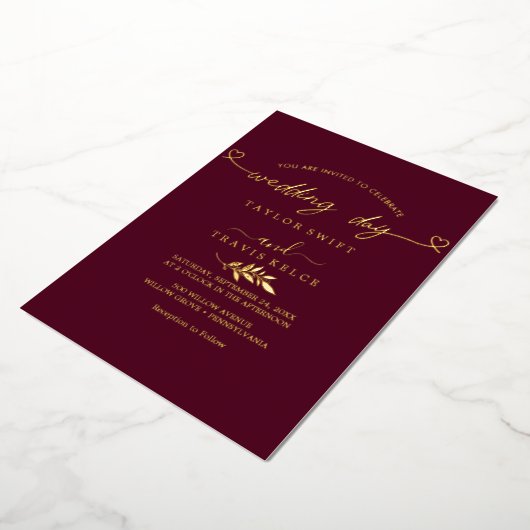 Invitation En Aluminium Mariage photo noir de script Gold moderne (Rotation)