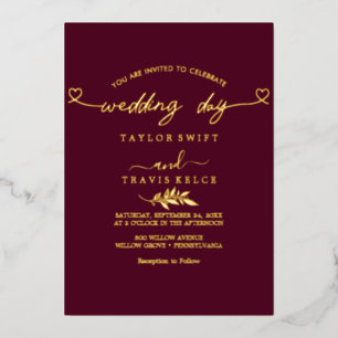Invitation En Aluminium Mariage photo noir écriture feuille d'or moderne