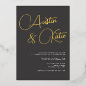 Invitation En Aluminium Mariage photo noir Gold surdimensionné Script Mini (Recto)