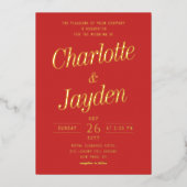 Invitation En Aluminium Mariage photo Red Elegant Foil Script (Recto)