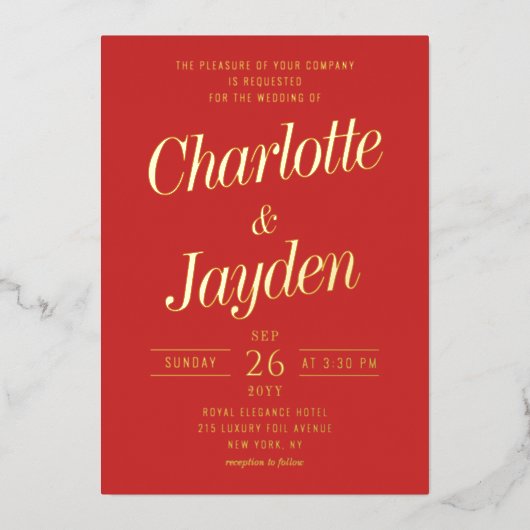 Invitation En Aluminium Mariage photo Red Elegant Foil Script (Recto)