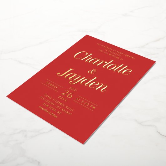 Invitation En Aluminium Mariage photo Red Elegant Foil Script (Rotation)