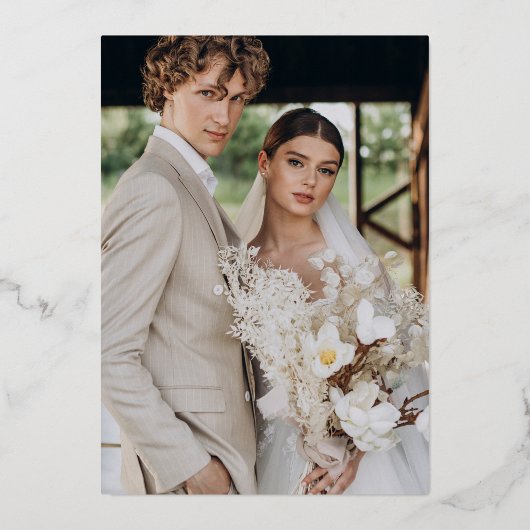 Invitation En Aluminium Mariage photo Red Elegant Foil Script (Verso)