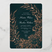 Invitation En Aluminium Mariage photo rose Gold Flower Wreath Emerald (Recto)
