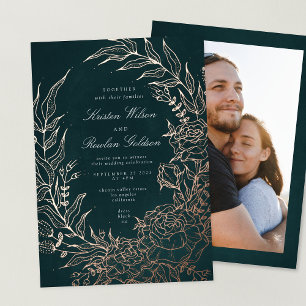 Invitation En Aluminium Mariage photo rose Gold Flower Wreath Emerald
