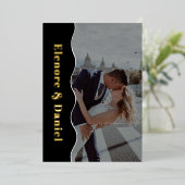 Invitation En Aluminium Mariage photo Side Wave Black & White (Debout devant)