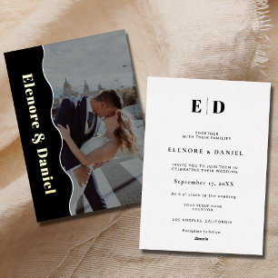Invitation En Aluminium Mariage photo Side Wave Black & White