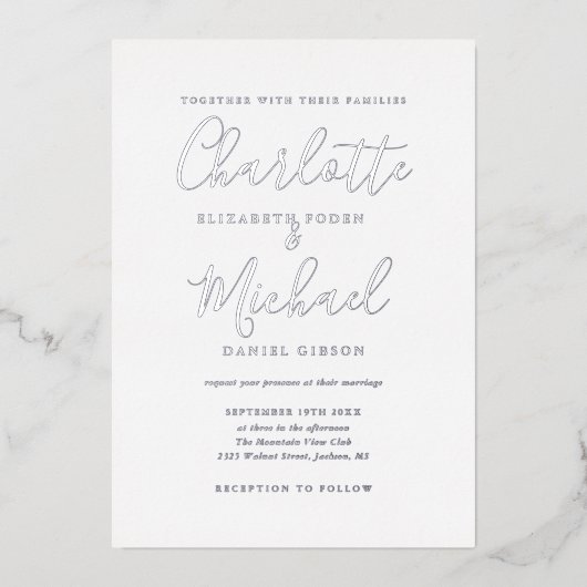 Invitation En Aluminium Mariage photo signature Script (Recto)