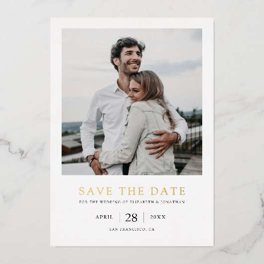 Invitation En Aluminium Mariage photo simple et élégant Enregistrer la dat (Recto)