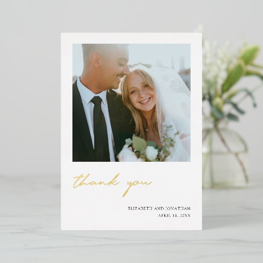 Invitation En Aluminium Mariage photo simple Gold Foil (Debout devant)