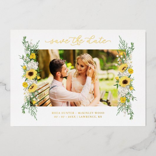 Invitation En Aluminium Mariage Photo Sunflowers Garland Chic Spring (Recto)