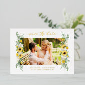 Invitation En Aluminium Mariage Photo Sunflowers Garland Chic Spring (Debout devant)