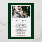 Invitation En Aluminium Mariage photo vert moderne Elegant Or (Recto)