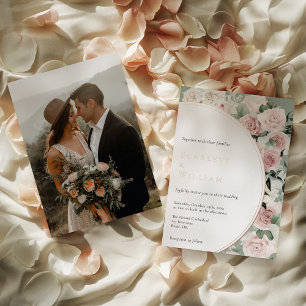 Invitation En Aluminium Mariage Photo Vintage Or Rose Poussiéreuse Dorée F