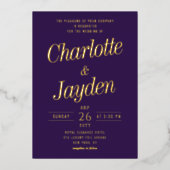 Invitation En Aluminium Mariage photo Violet Elegant Foil Script (Recto)