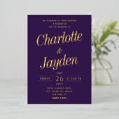 Invitation En Aluminium Mariage photo Violet Elegant Foil Script (Debout devant)