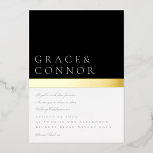 Invitation En Aluminium Mariage Rayure Classique Noir Blanc Gris Or Feuill