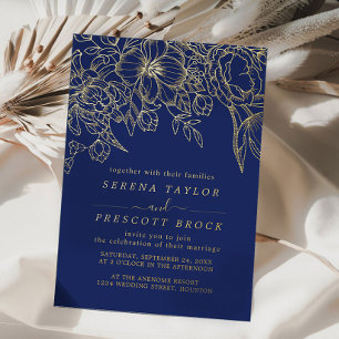 Invitation En Aluminium Mariage Réel Bouquet Minimal Navy