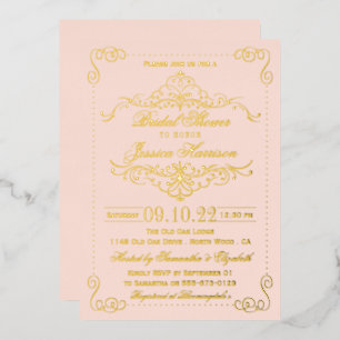 Invitation En Aluminium Mariage Réel Rose Pâle & Tourbillons Ornés