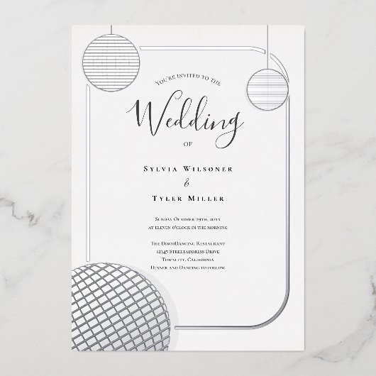 Invitation En Aluminium Mariage rétro Disco Ball Argent (Recto)