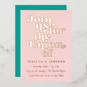 Invitation En Aluminium Mariage rétro Union Blush Rose Turquoise