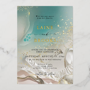 Invitation En Aluminium Mariage Rivage Éthéré de la Marée Océanique Feuill