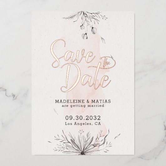 Invitation En Aluminium Mariage romantique à fleurs grises et poches enreg (Recto)