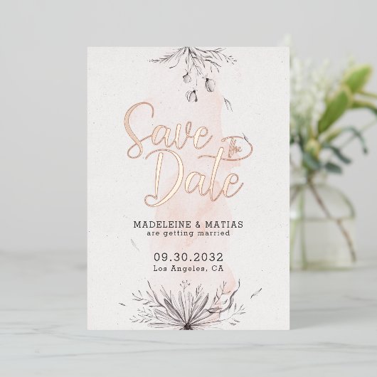 Invitation En Aluminium Mariage romantique à fleurs grises et poches enreg (Debout devant)