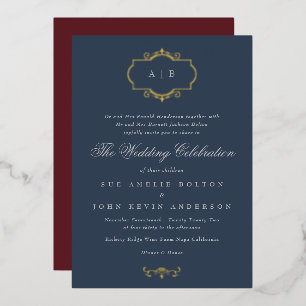 Invitation En Aluminium mariage romantique classique monogramme marine bor