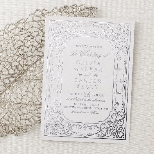 Invitation En Aluminium Mariage romantique et élégant en argent