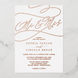 Invitation En Aluminium Mariage romantique rose gold foil Mr & Mrs
