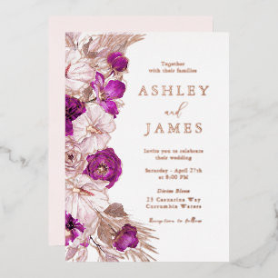 Invitation En Aluminium Mariage romantique violet et rose poudré avec feui