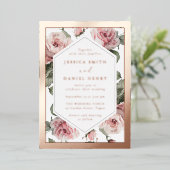 Invitation En Aluminium Mariage rose de cadre Floral Blush Gold (Debout devant)