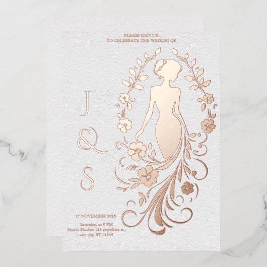 Invitation En Aluminium Mariage rose de mariée Gold Foil (Recto/Verso)