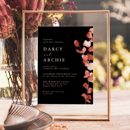 Invitation En Aluminium Mariage rose d'Eucalyptus à huile d'or