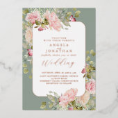 Invitation En Aluminium Mariage rose d'or vert olive (Recto)