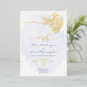 Invitation En Aluminium MARIAGE | Rose doré sur Dusty Blue (Debout devant)