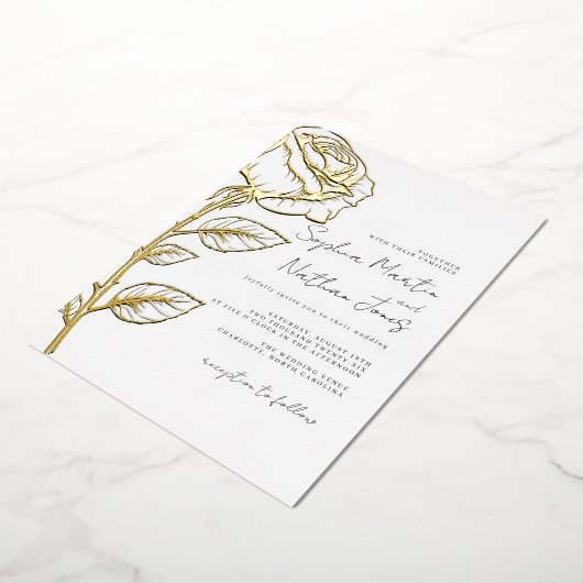 Invitation En Aluminium Mariage Rose élégant Real Gold Foil (Rotation)