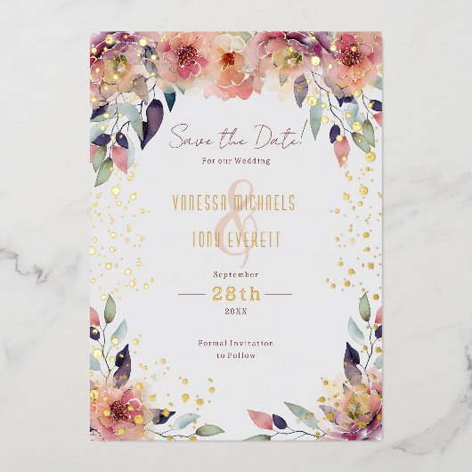 Invitation En Aluminium Mariage rose en cascade Enregistrer la date (Recto)