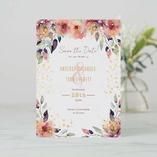 Invitation En Aluminium Mariage rose en cascade Enregistrer la date (Debout devant)