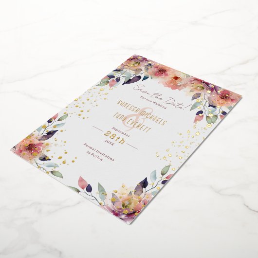 Invitation En Aluminium Mariage rose en cascade Enregistrer la date (Rotation)