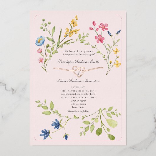 Invitation En Aluminium Mariage rose Fleur sauvage Boho (Recto)