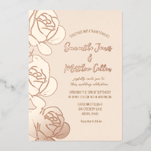 Invitation En Aluminium Mariage Rose Floral Boho Rose Pâle Feuille D'or