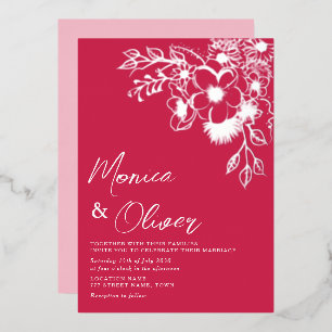 Invitation En Aluminium Mariage rose floral magenta