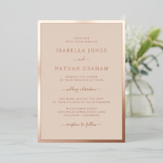 Invitation En Aluminium Mariage rose Gold (Debout devant)