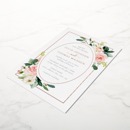 Invitation En Aluminium Mariage rose Gold Blush Rose Floral Frame (Rotation)